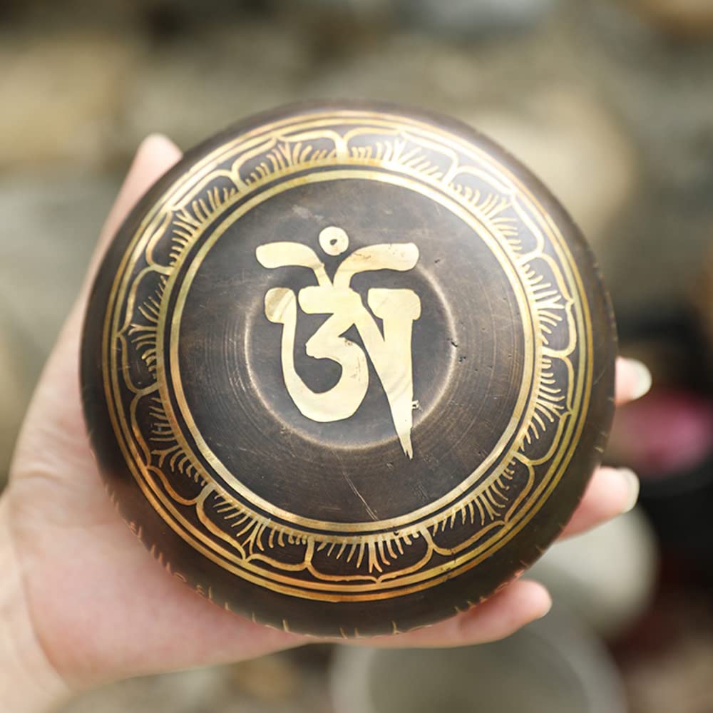 Juego de cuencos tibetanos, diseño de mandala de bronce, cuenco de bronce hecho a mano nepalí, para yoga, meditación (9,5 cm)