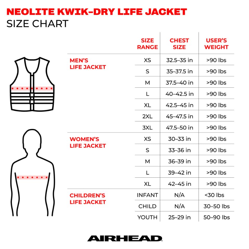 Airhead Gnar Kwik-Dry Neolite Schwimmweste für Erwachsene/Jugendliche, zugelassen von der US-Küstenwache
