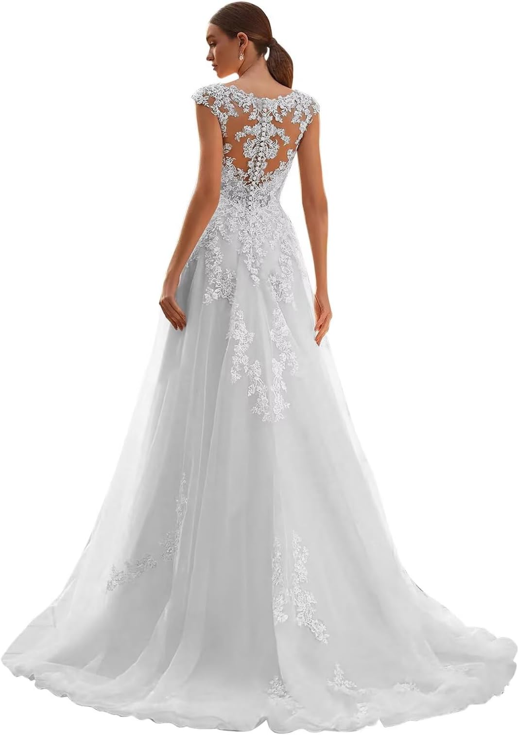 V Neck Wedding Dresses for Bride 2025 Plus Size Tulle A-Line Lace Applique Long Bridal Gowns with Train