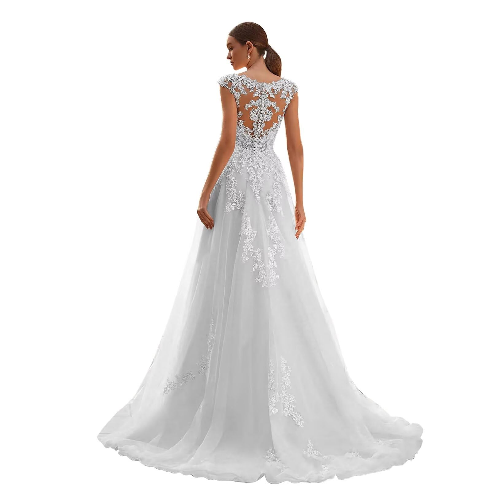 V Neck Wedding Dresses for Bride 2025 Plus Size Tulle A-Line Lace Applique Long Bridal Gowns with Train