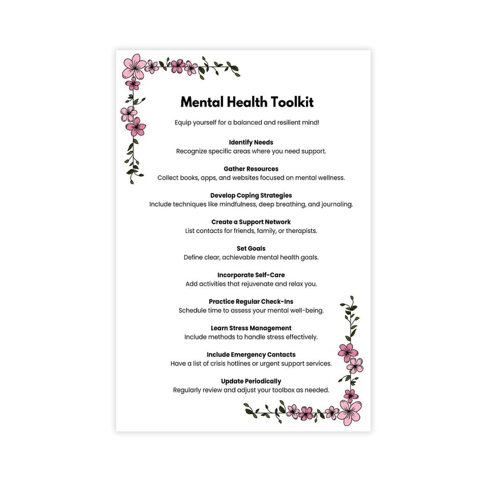 GJtyRFH Mental Health Toolkit Equip Yourself for A Balanced & Resilient Mind Canvas Modern Poster Wall Art Prints Paintings Living Room Bedroom Decor 16" L X 24" W