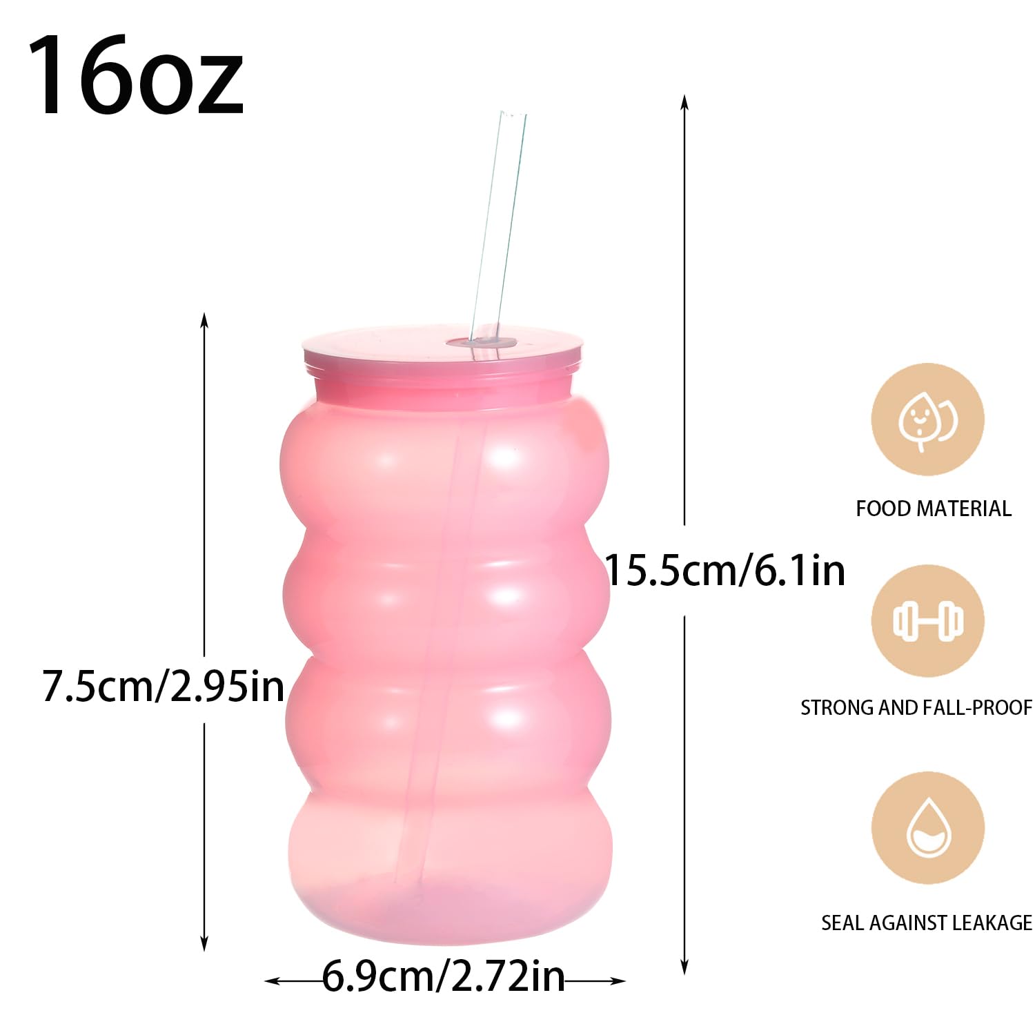 Alohastarttg 6 Pack 16oz Plastic Tumblers with Lids and Straws, Perfect for Iced Coffee, Mason Jar Style Reusable Cups, for Beach and Everyday Use (6, Pink)