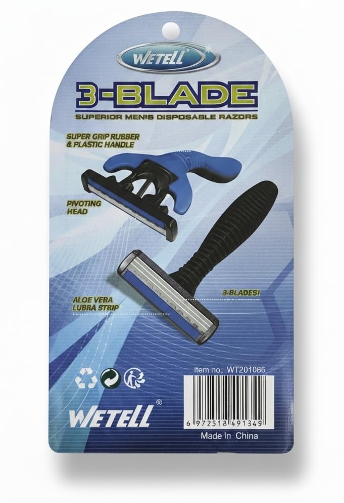 Image of WETELL 3-Blade Disposable Razors for Men, Stainless Steel Triple Blade Shavers, Ultra Smooth Comfortable Shave, 4 Count (WT201966)