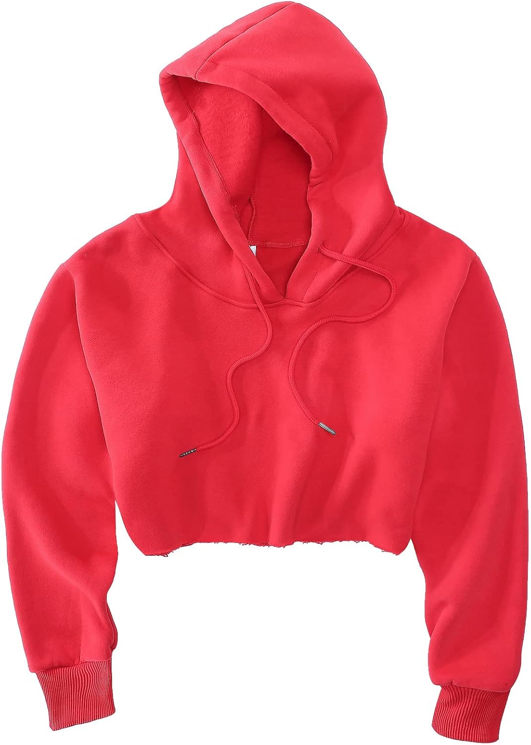 Women's Cropped Hoodie Fleece Long Sleeve Pullover Cut Off Hood Sweatshirt