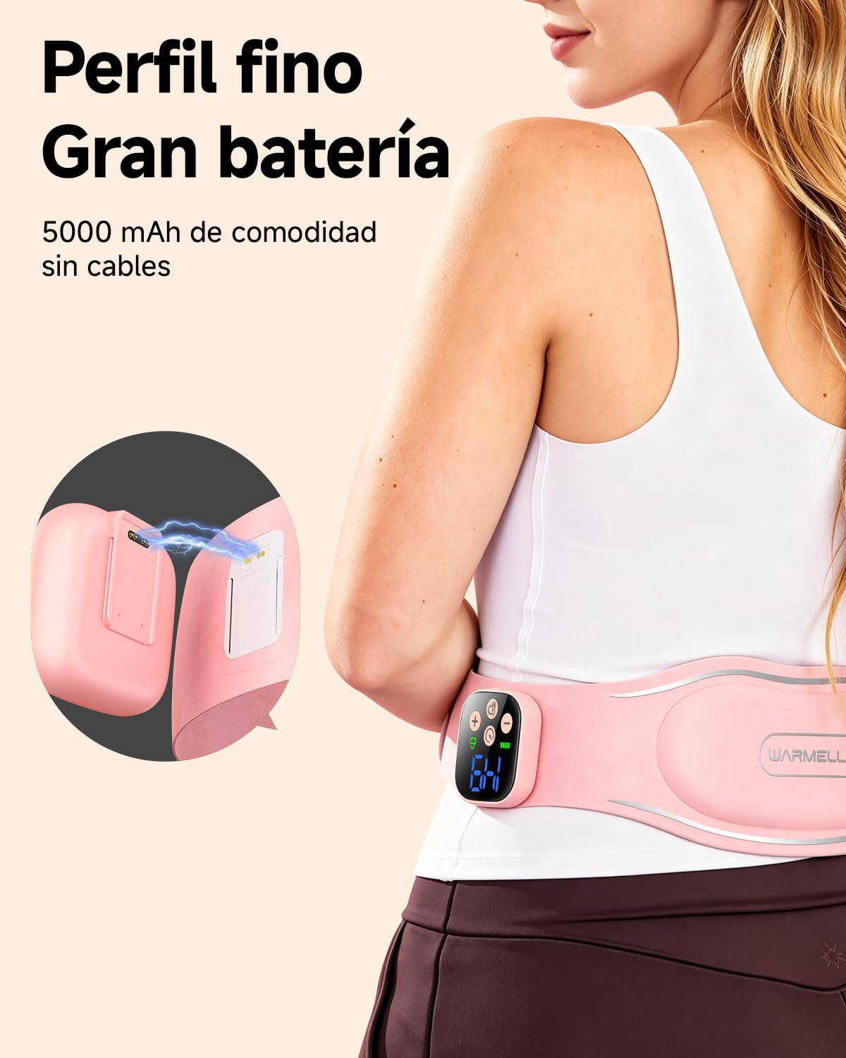 Almohadilla térmica portátil para calambres menstruales, almohadilla térmica eléctrica para espalda, inalámbrica para alivio de calambres menstruales, mujeres y niñas