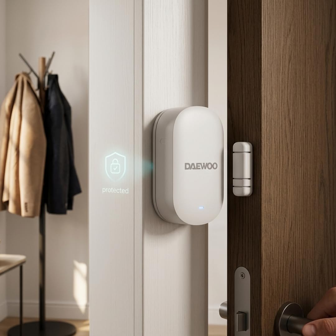 Daewoo Security – Pack de Alarma para casa conectada WiFi y gsm – Sistema de Seguridad inalámbrico con cámaras Interiores y Exteriores + solares, Sirena, detectores Zigbee – sin suscripción – Alexa