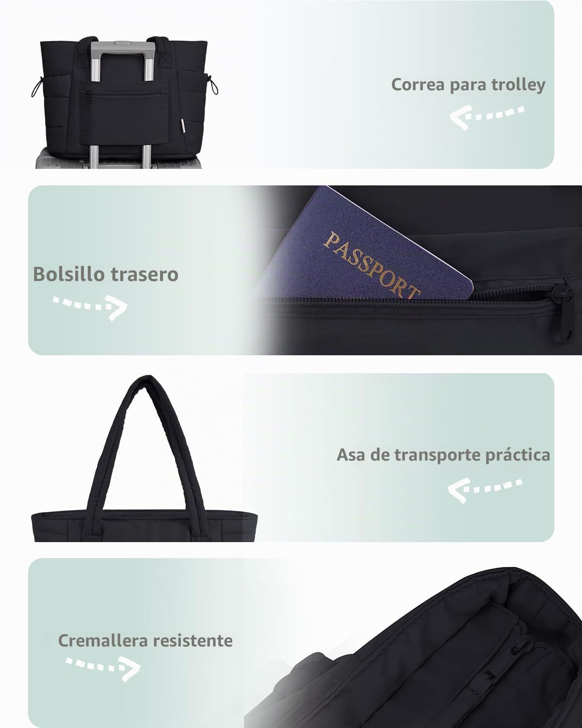 Bolso Tote Mujer Acolchado 2 Piezas, Bolso Shopper Grande con Compartimento para Ordenador 15.6" y Portabotellas Aislante 40oz, Ideal para Oficina, Universidad, Viaje y Uso Diario (Diseño Patentado)