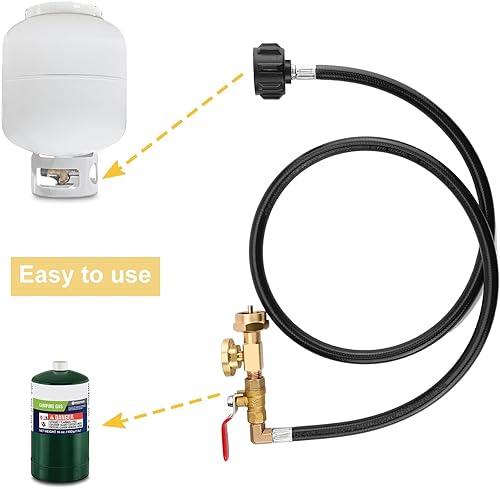 Miniatura 5 de WADEO Manguera adaptadora de repuesto de propano con manómetro, manguera de extensión de adaptador de tanque de propano de 4 pies48 pulgadas para