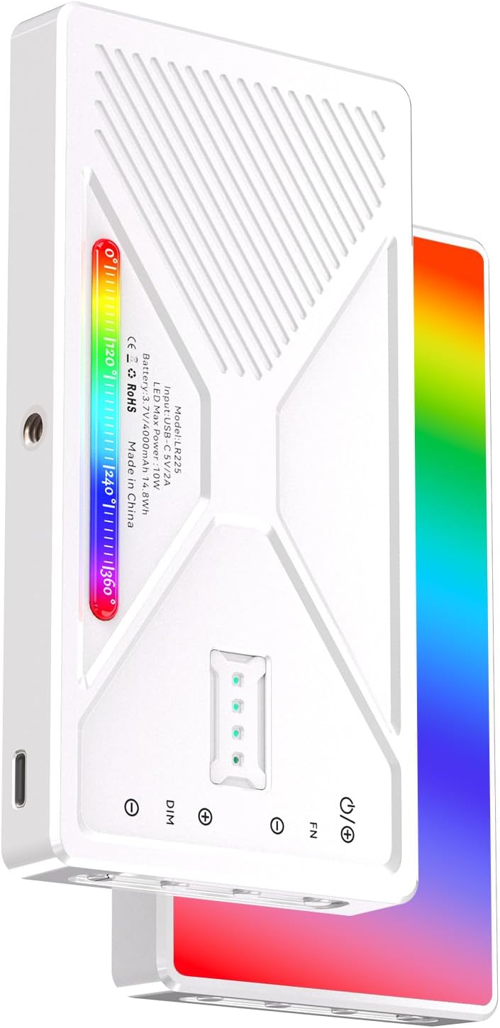 Jectse Professional RGB Video Light with 225 Beads, CRI 95+, 4000mAh Rechargeable Light, for Smartphones Tablets Laptops, Tripods and Cameras