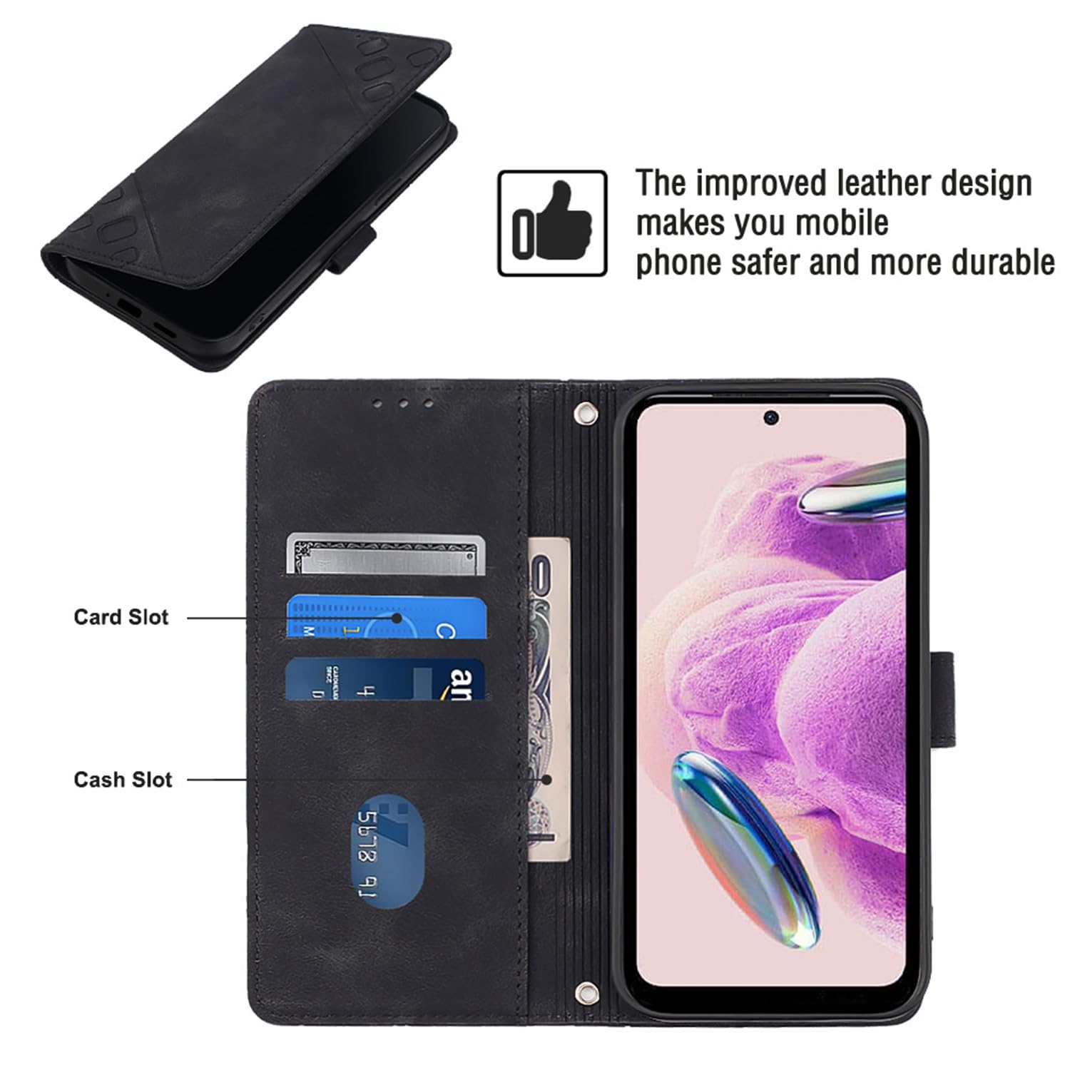 AURSTORE Custodia Portafoglio In Pelle PU Per Xiaomi Redmi Note 12s – Con Supporto E Chiusura Magnetica, Nero