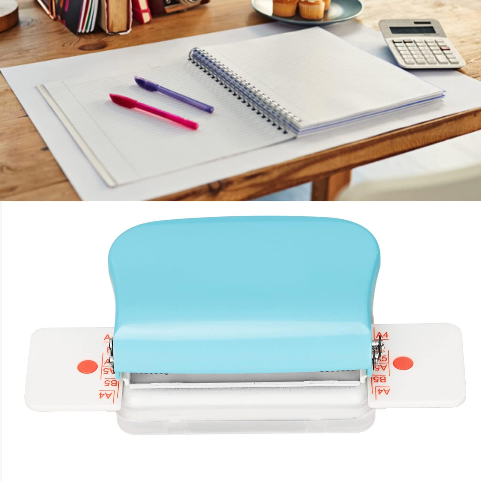 Binding Machines, Mini Manual Multipurpose 6 Holes Cinch Book Binding Machine, Manual Coil Binding Machine for Home Office, Comb Machine (Light Blue)