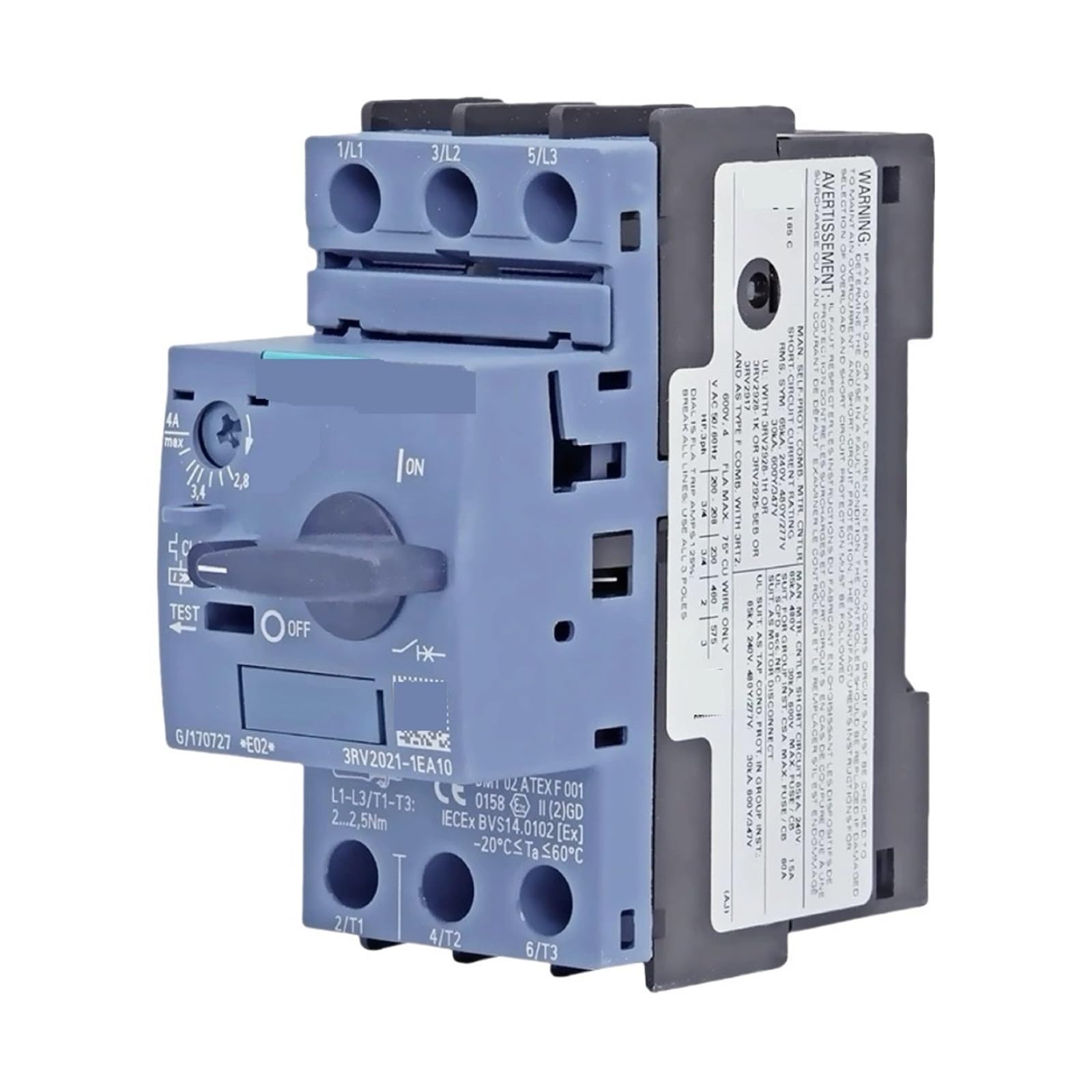 Disjoncteur de protection moteur 3RV20211FA15 tripolaire pour armoire électrique triphasée
