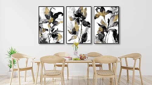 Miniatura 4 de Arte de pared abstracto enmarcado grande  Decoración de pared floral de acuarela de 20 x 28 pulgadas, juego de 3 impresiones artísticas botánicas de