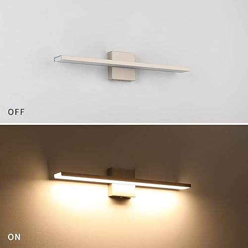 Miniatura 2 de JUSHENG Lámpara de tocador de baño de níquel cepillado, moderna y regulable, barra de luz LED para baño, 24 pulgadas, 24 W, 3000 K, blanco cálido
