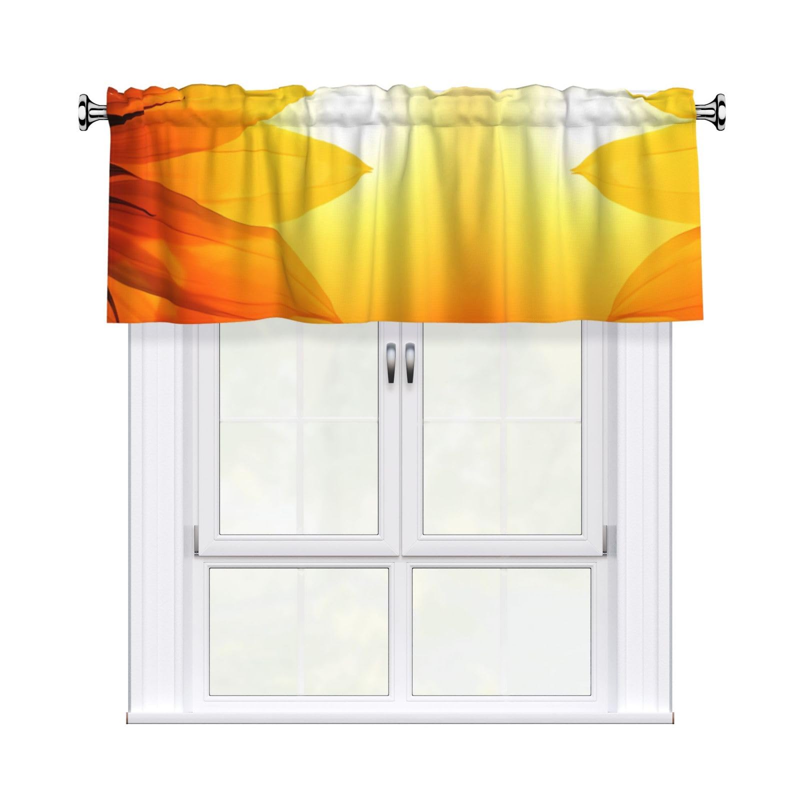HJFCZH Sunflower and sunset Prints Curtain Valance 54x18in - Peach Skin Kitchen Window Layer, Filtered Light & Quick-Install Rod Pocket Cover