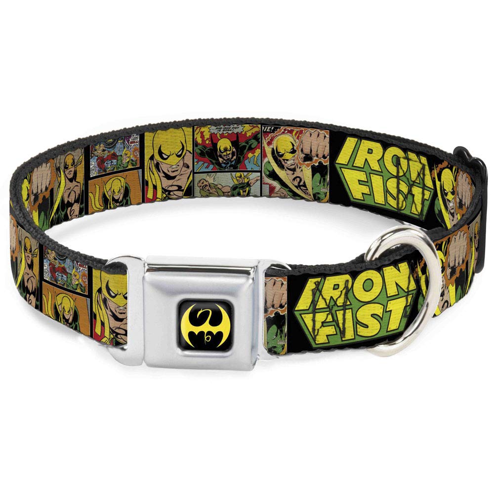 Collier chien boucle fer rétro haute qualité motif BD noir vert jaune