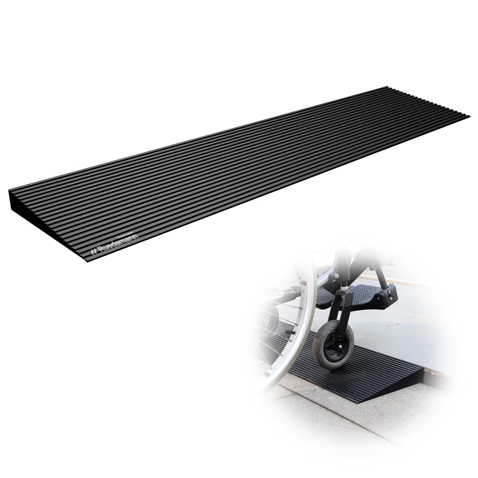 Ruedamann 1.2" Rise Threshold Ramp for Doorways, Sturdy Rubber Threshold Ramp, Non-Slip Power Door Ramps for Wheelchairs is Adjustable and Cuttable
