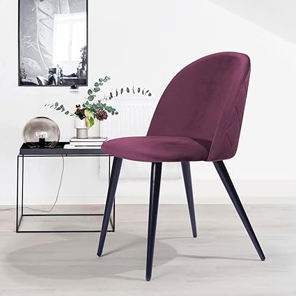 Finch Fox Romantic Vintage Dining Chairs Rustic Wine Velvet Cushion Seat Chair with Black Powdered Coated Metal Legs