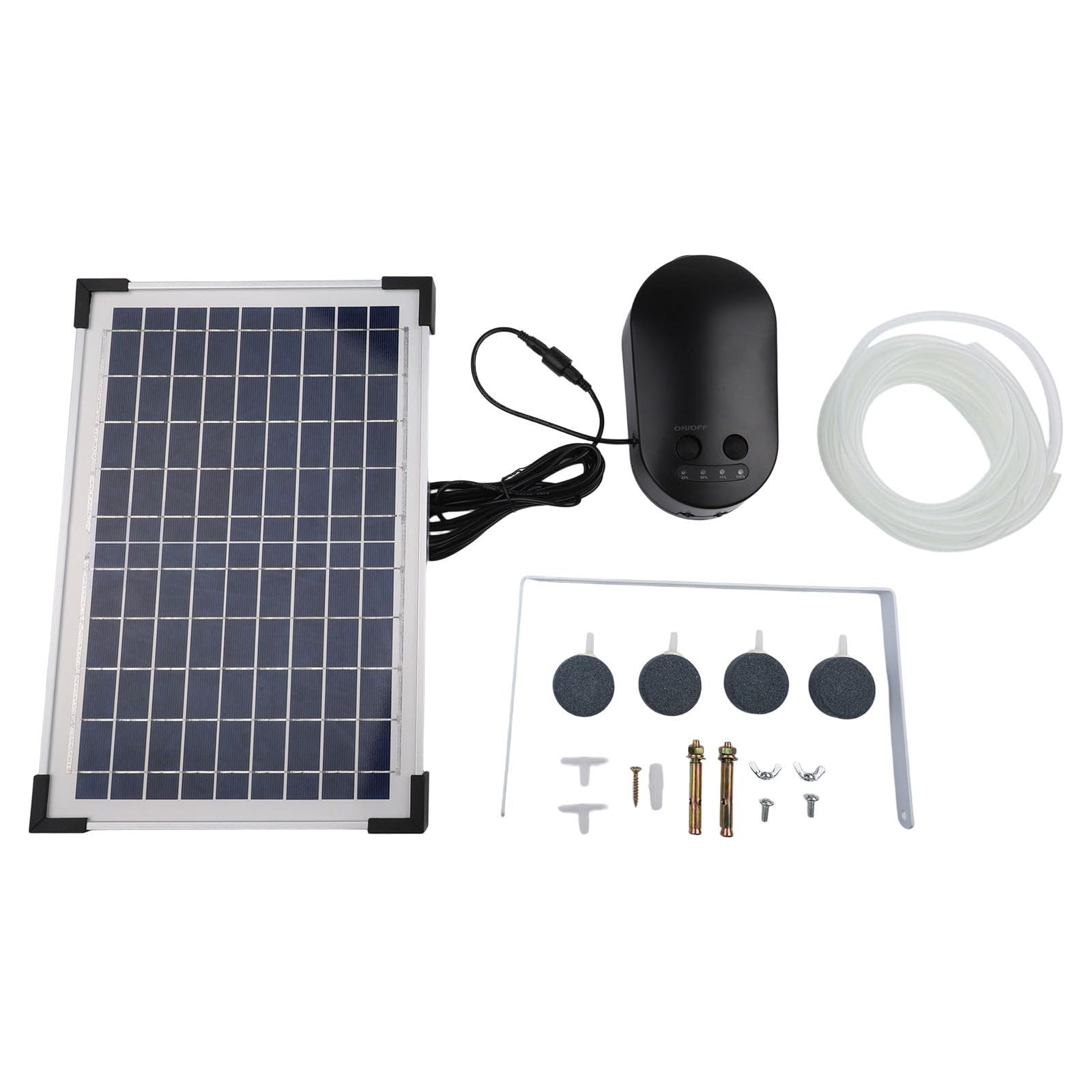 15 W Solar-Sauerstoff für Aquarien mit 4400 mAh Akku, 3 Modi, Luftstein und Schlauch für Teich, Vogeltränke, Garten, ABS-Aluminiumlegierung