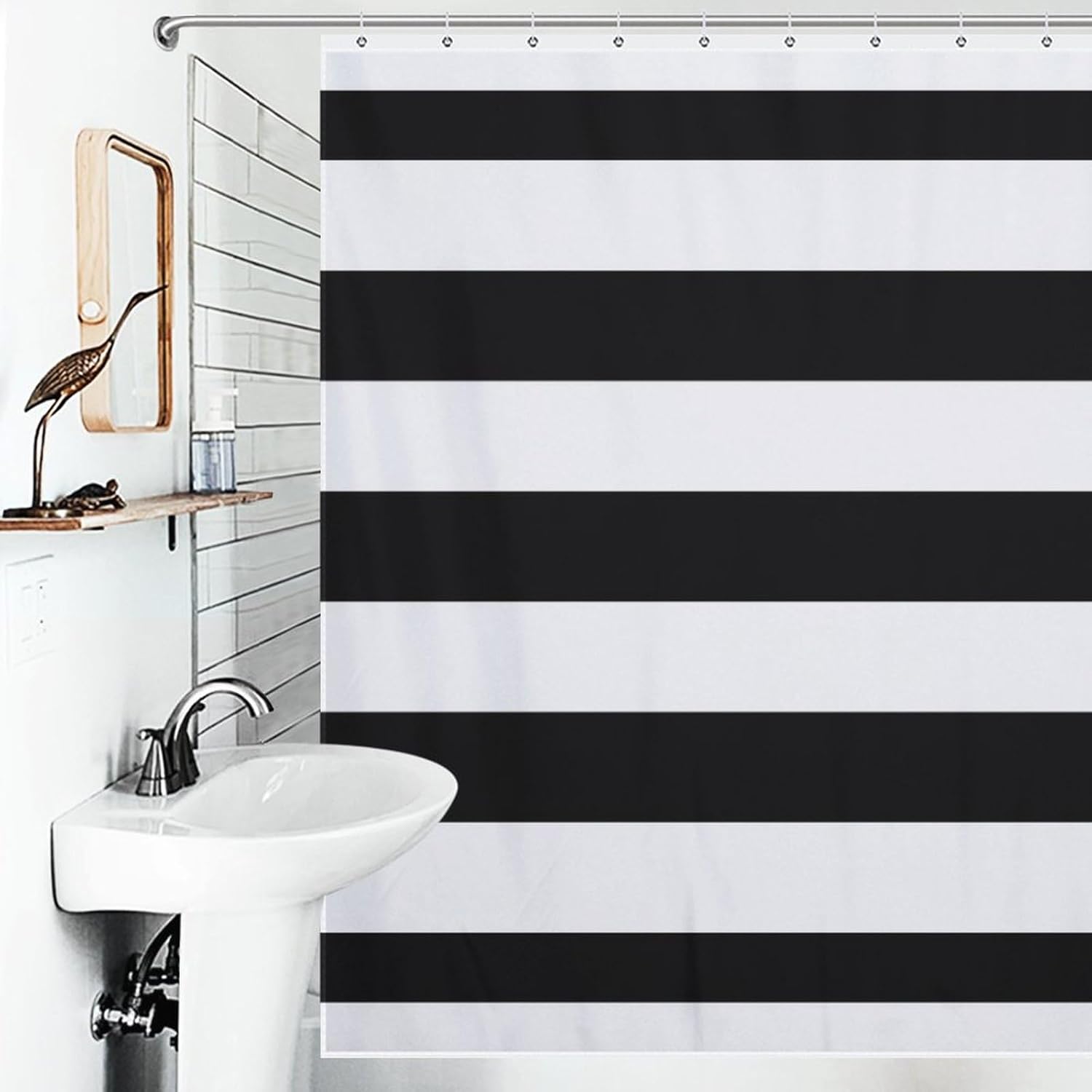 Modern Elegant Shower Curtain, Black White Stripe Bath Curtains Waterproof Fabric with Hooks for Home Decor, 72Wx72H