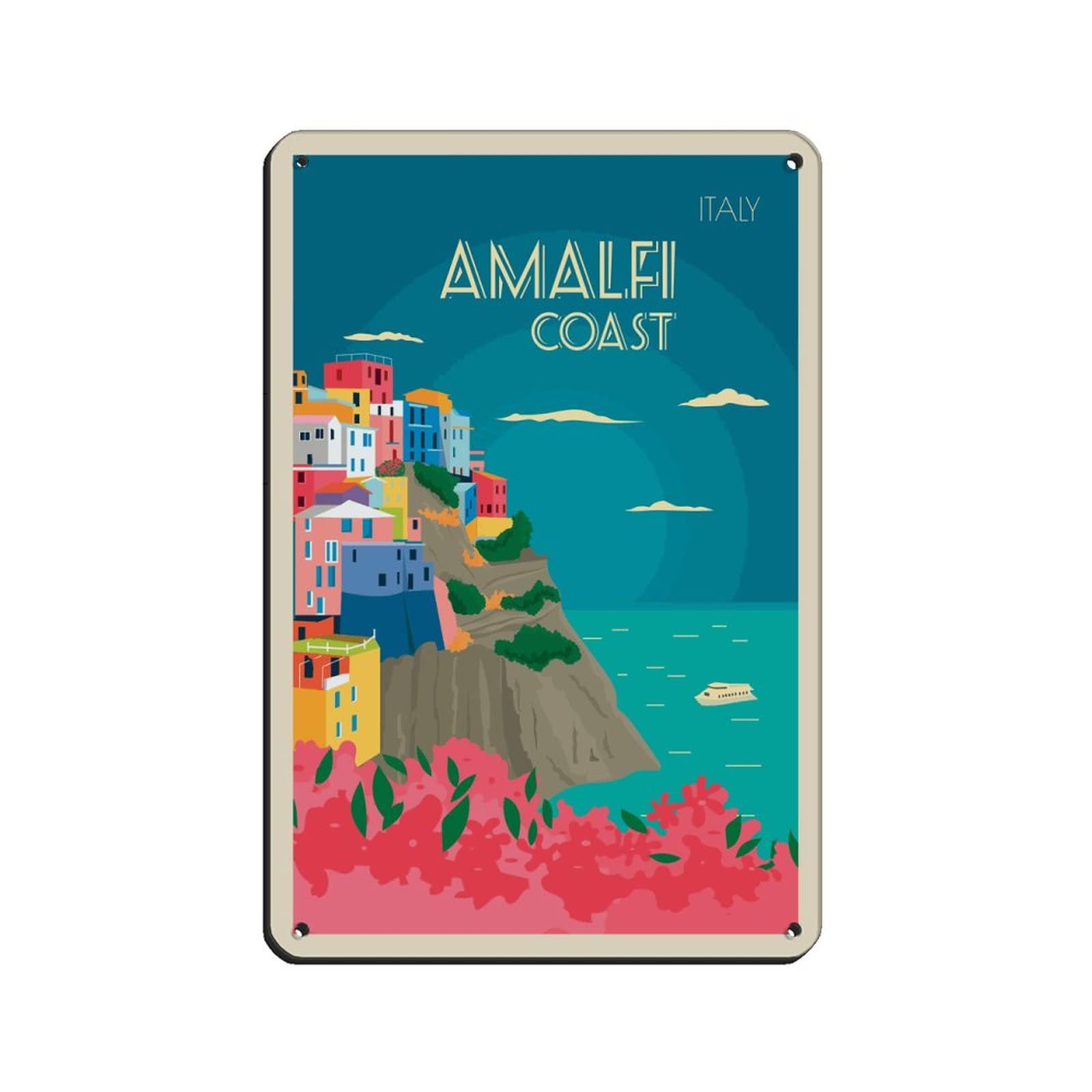 Metal Tin Signs Amalfi Coast Metal Travel Tin Signs Wall Decor for Cafe Bar Pub Home 14x20CM
