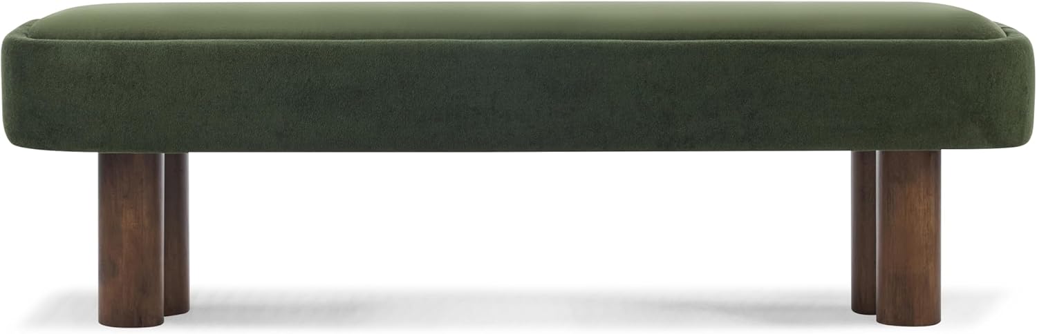 Virubi 60.04" L Indoor Upholstered Dining Bench with Walnut Color Legs, Modern Plush Beige Fabric End Bed Seating for Kitchen, Dining Room and Living Space,250lbs Capacity (Green, 60.04")