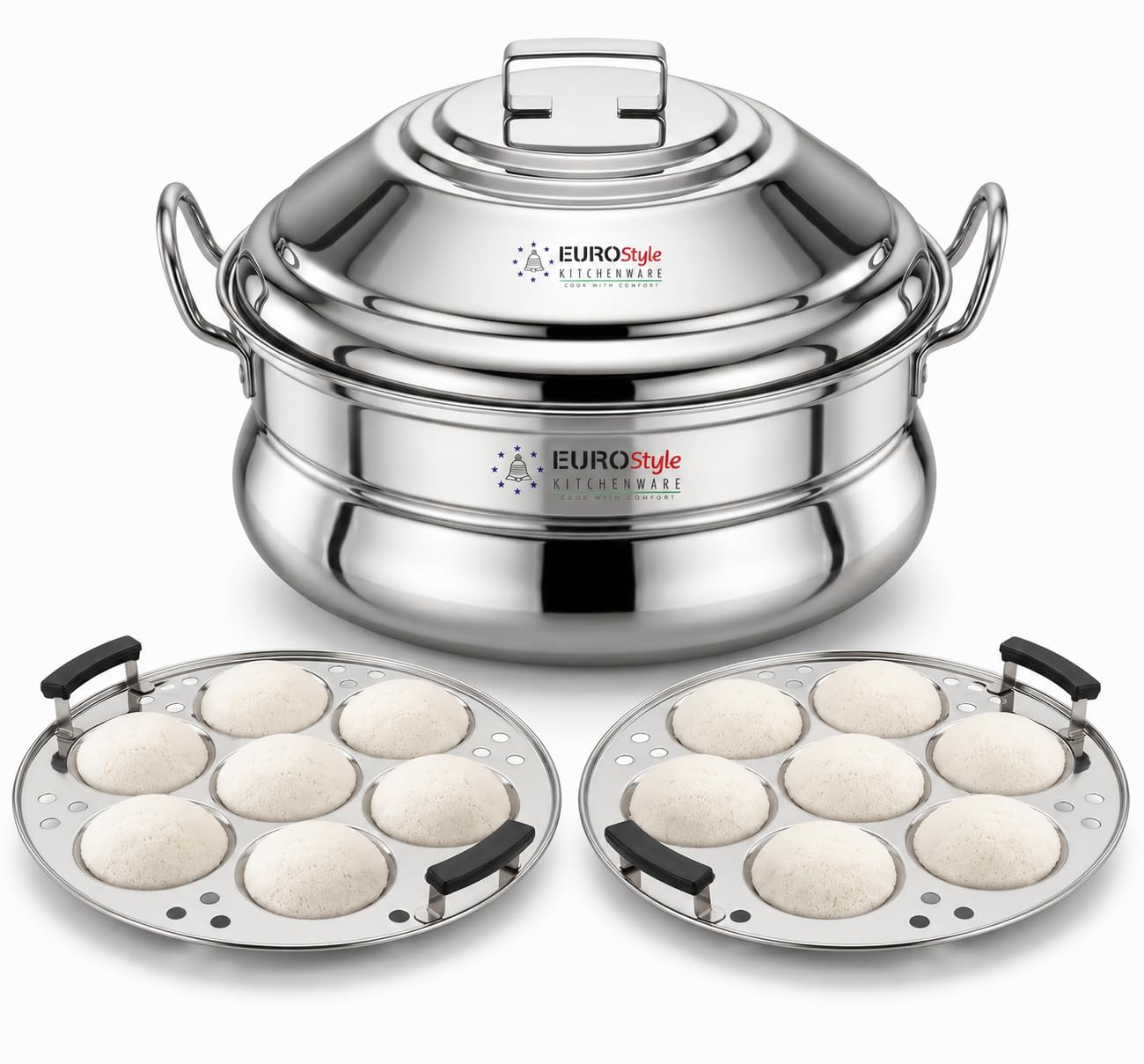 EUROStyle Premium 27CM Chettinad Style Stainless Steel Idly Cooker - With ISI Mark Certified - Traditional Idli Steamer for Soft & Fluffy Idlies - Induction & Gas Stove Compatible - 14 Idlies in One Shot (Chettinad 14)-image-23