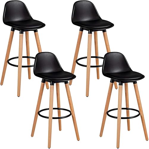 COSTWAY Bar Stools Set of 4, Modern Armless Kitchen Stool with Soft PU Leather Seat, Counter Height Stool with Round Metal Footrest & Comfortable Curved Backrest for Home, Dining Hall (Black, 4)