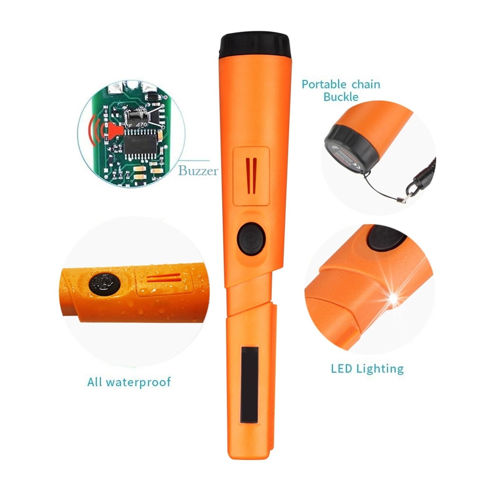Wskaźnik Wykrywacza Metalu Pinpoint Ręczny Wykrywacz Metali Pręta Pozycjonującego IP68 Wodoodporny Przenośny Szybki Dokładny Pomiar(Orange)