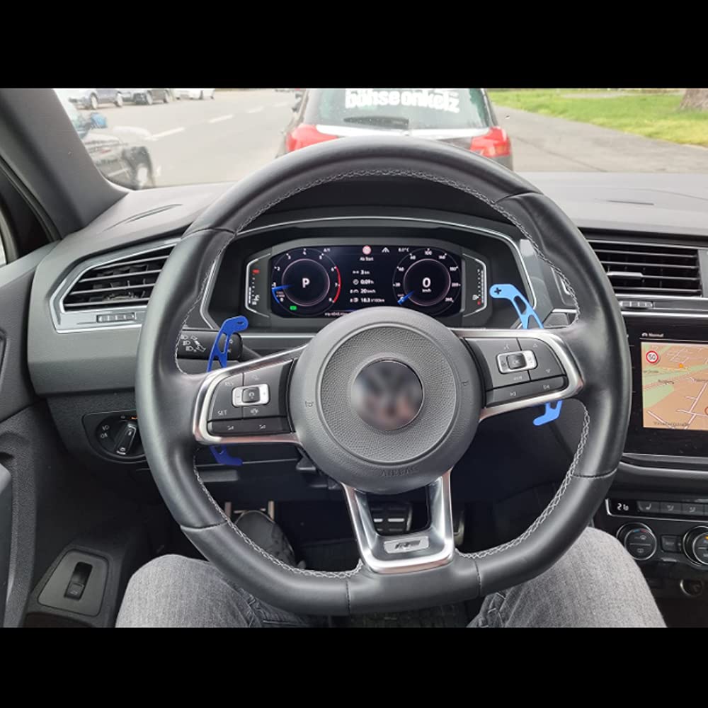 2 Stücke Lenkrad Schaltwippen Verlängerung Paddles Lenkrad für VW GOLF GTI R R-line GTD GTE MK7 7 POLO GTI Scirocco 2019 Metall Paddle Shifter Extensions Innendekoration Zubehör Blau