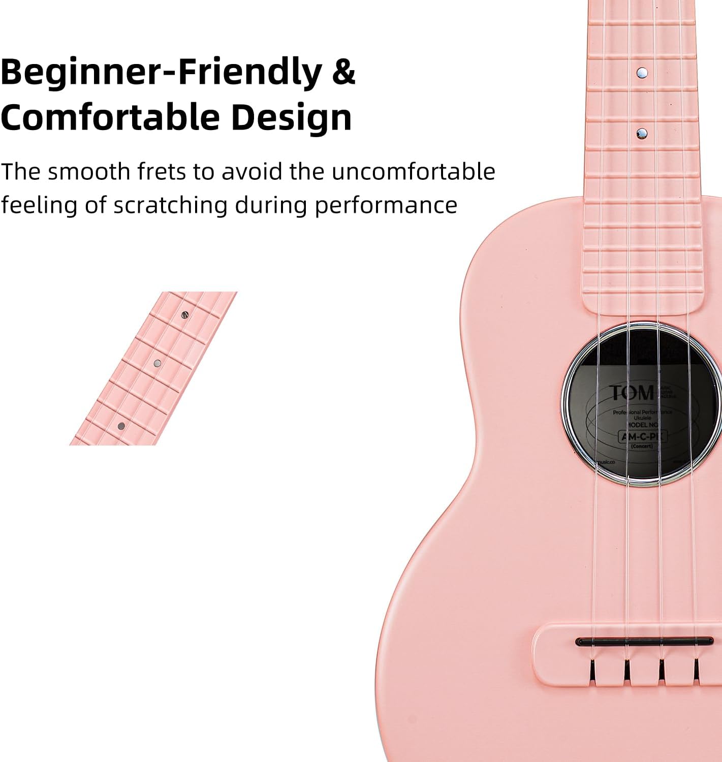 TOM 23" Carbon Fiber Concert Ukulele -Waterproof, Ultra-Lightweight (1.25 lbs),Beginner-Friendly Ukulele For Kids, Ideal For Professionals & Outdoor Adventures, Easy to Maintain (Pink)