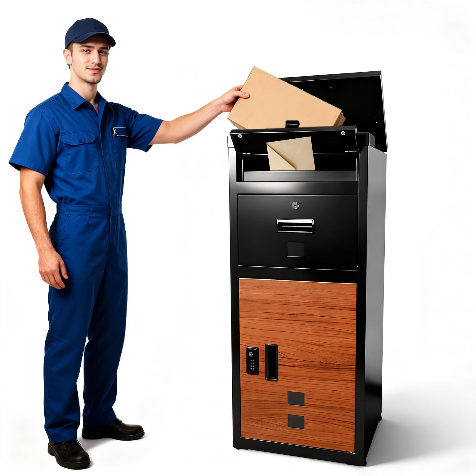 Paket-Briefkasten, Paket-Briefkasten mit Zahlenschloss, Paketkasten für draußen mit Anti-Diebstahl, wasserdicht, rostfreie Funktion für Veranda, Bordsteinkante, 40 * 40 * 94cm