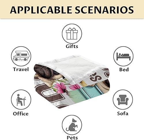 Miniatura 6 de Manta de Pug para regalo, 30 x 40 pulgadas, bonita manta para amantes de los perros, mantas blancas de felpa suave para sofá, oficina