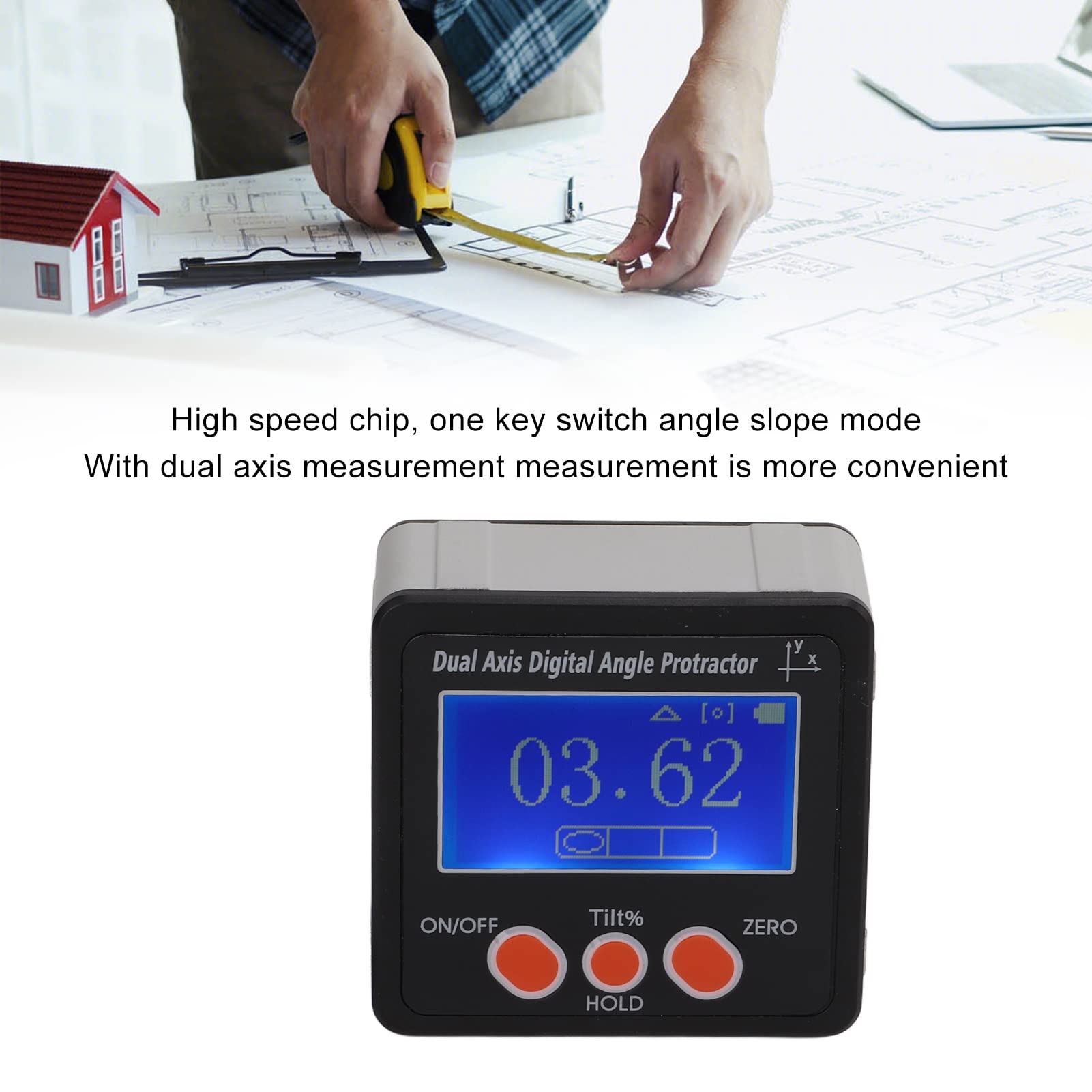 Calibro angolare digitale e goniometro a doppio asse con retroilluminazione e base magnetica - per macchine edili per la lavorazione del legno e applicazioni automobilistiche -