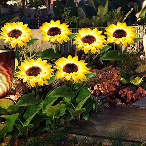Image of Solar Outdoor Lights for Garden Decor, 2 Pack Waterproof Solar Powered Flowers Stake Lighting for Outdoor Decor, Sunflowers LED Light for Outside Garden Patio Pathway Yard Backyard Porch Lawn