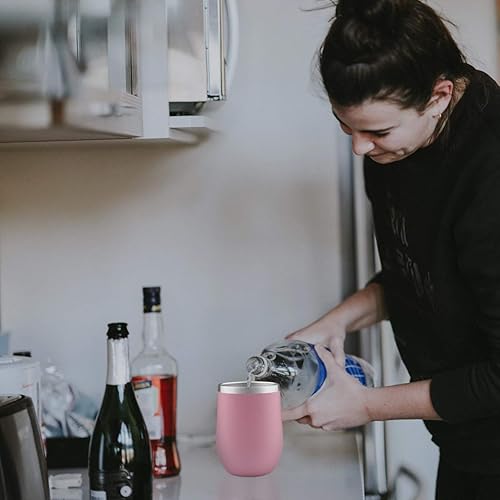 Miniatura 5 de Meway - Vaso de vino con tapa de 12 onzas, sin tallo, doble pared, al vacío, de acero inoxidable, para viajes, mantiene el frío y el calor, para