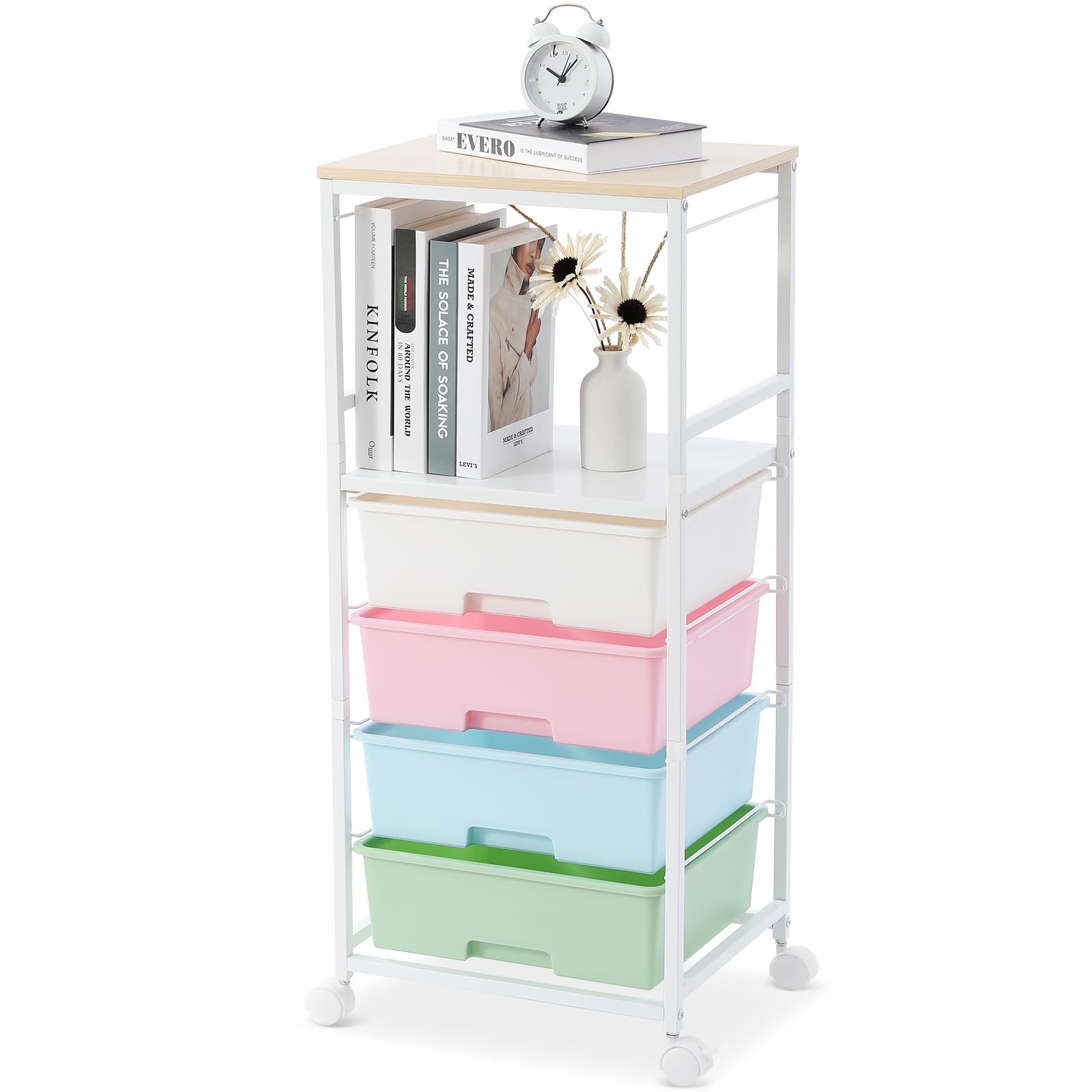 SYKIARIOL Rollwagen Mit 8 Schubladen | Metallgestell Mit Rädern | Aufbewahrungswagen Braun