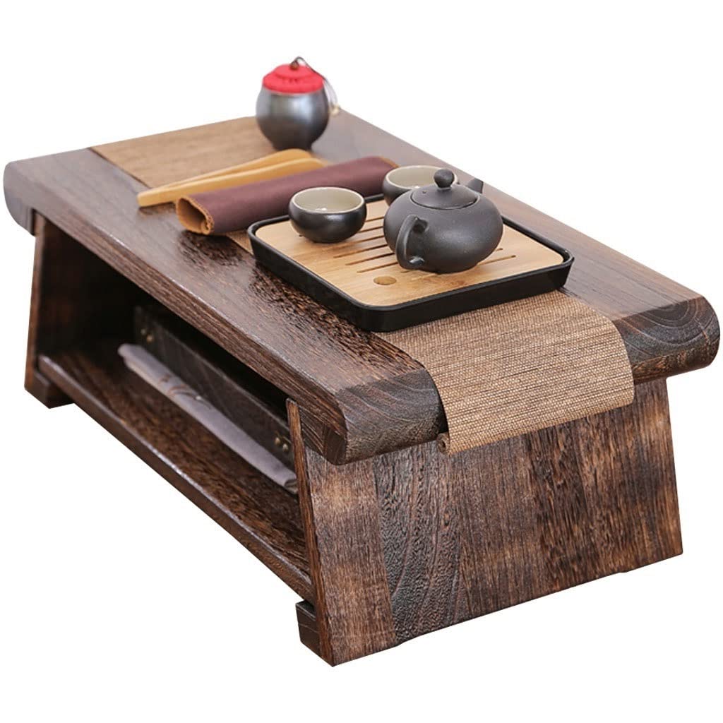 Table basse japonaise en bois marron foncé au design épuré pour intérieur zen