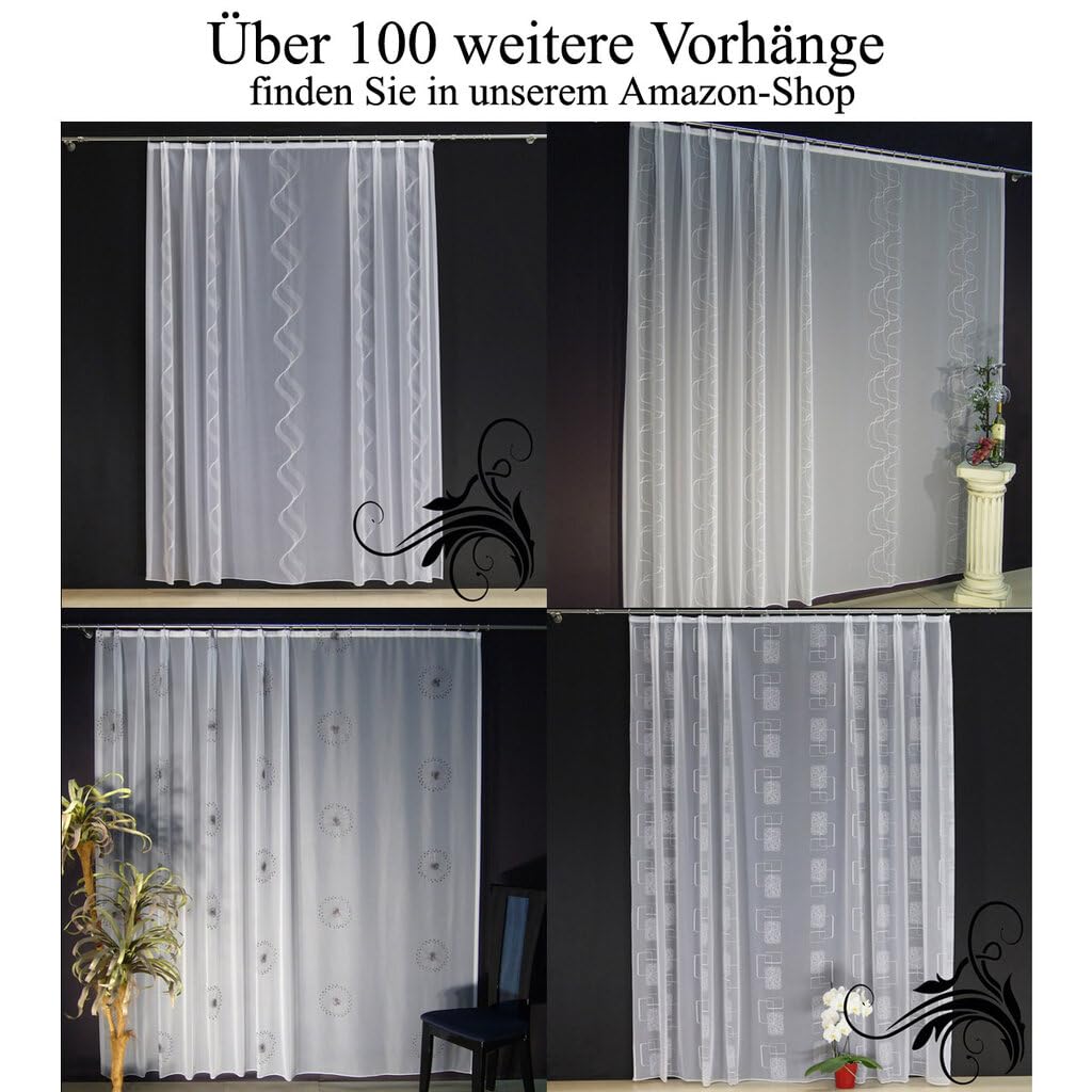 Hochwertige Gardine Fertiggardine Voile Store Schal mit Stickerei Faltenband und Bleiband weiß MALGA 235 x 600 cm (HöhexBreite)