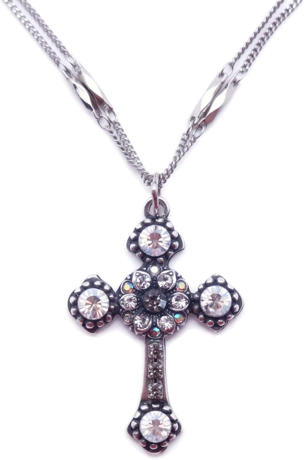 Mariana Ice Silvertone Cross Pendant Necklace Dark Grey Moonlight Crystal Mix 512