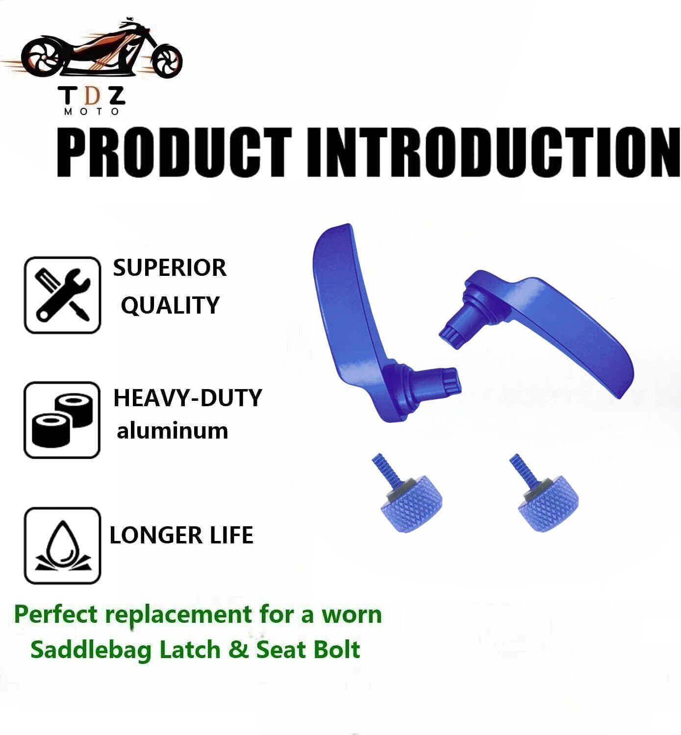 Blue Saddlebag Latch Kit Saddle Bag Latches Lifter & 2PC Seat Bolt Screw for Harley Touring Street Glide, Road Glide, Electra Glide, Road King, Ultra Limited, FLHR FLHT FLHX FLHTK 2014-2025
