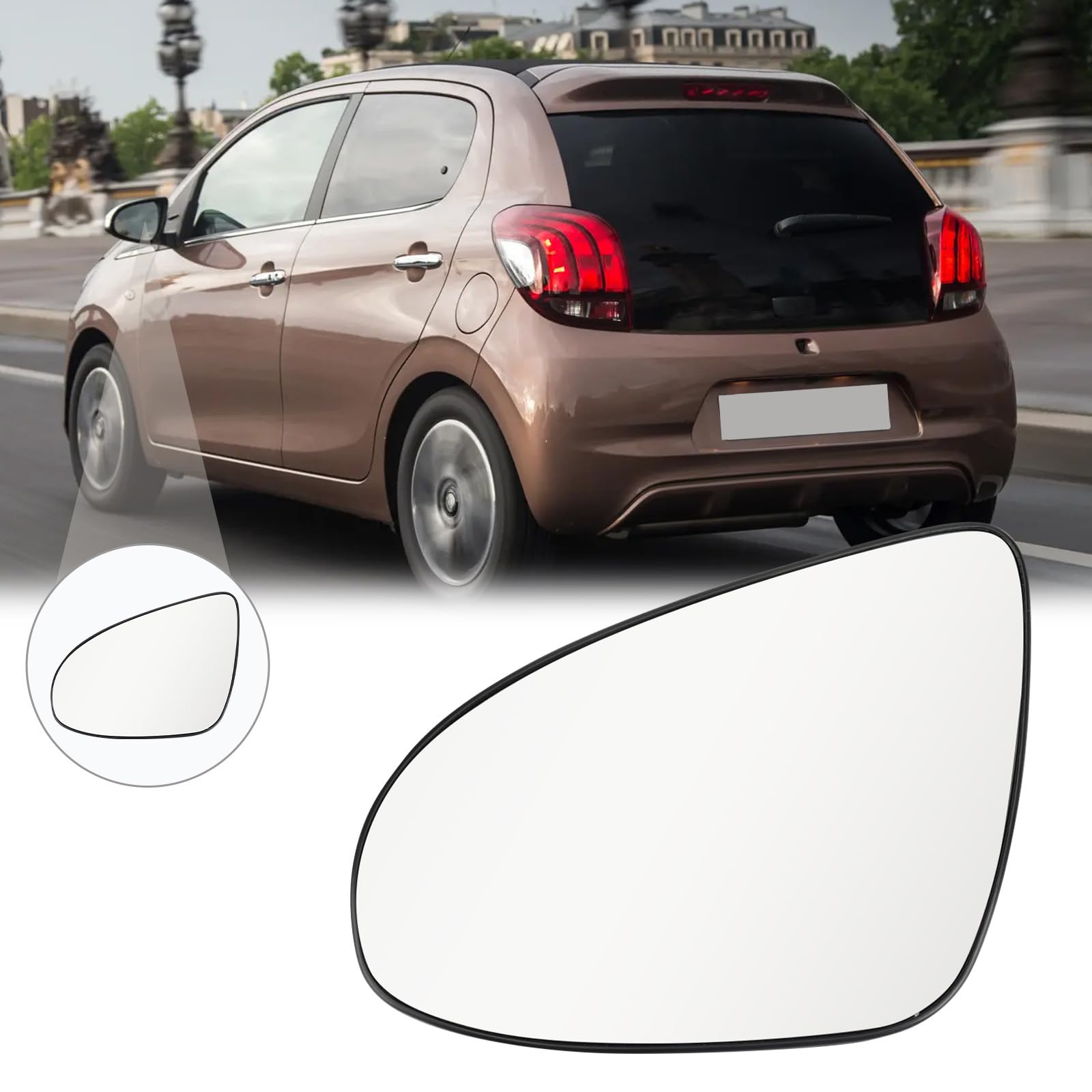 Vetro Specchietto Retrovisore Riscaldato, Lato Sinistro, Per Peugeot 108, Citroen C1, Toyota Aygo 2014-2020, Bianco - 2