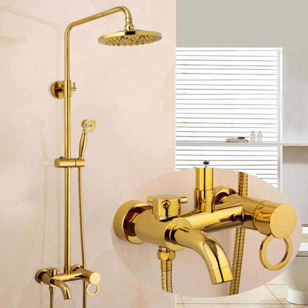 ASerZenith Shower Faucets Gold Brass Bathroom Shower Mixer Tap Faucet Set Rain Shower Head Round Wall Mounted Bathtub Faucet