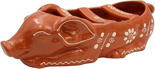 Miniatura 6 de Tostador tradicional de salchichas de cerdo durmiente de terracota de arcilla portuguesa, hecho en cerámica de Portugal