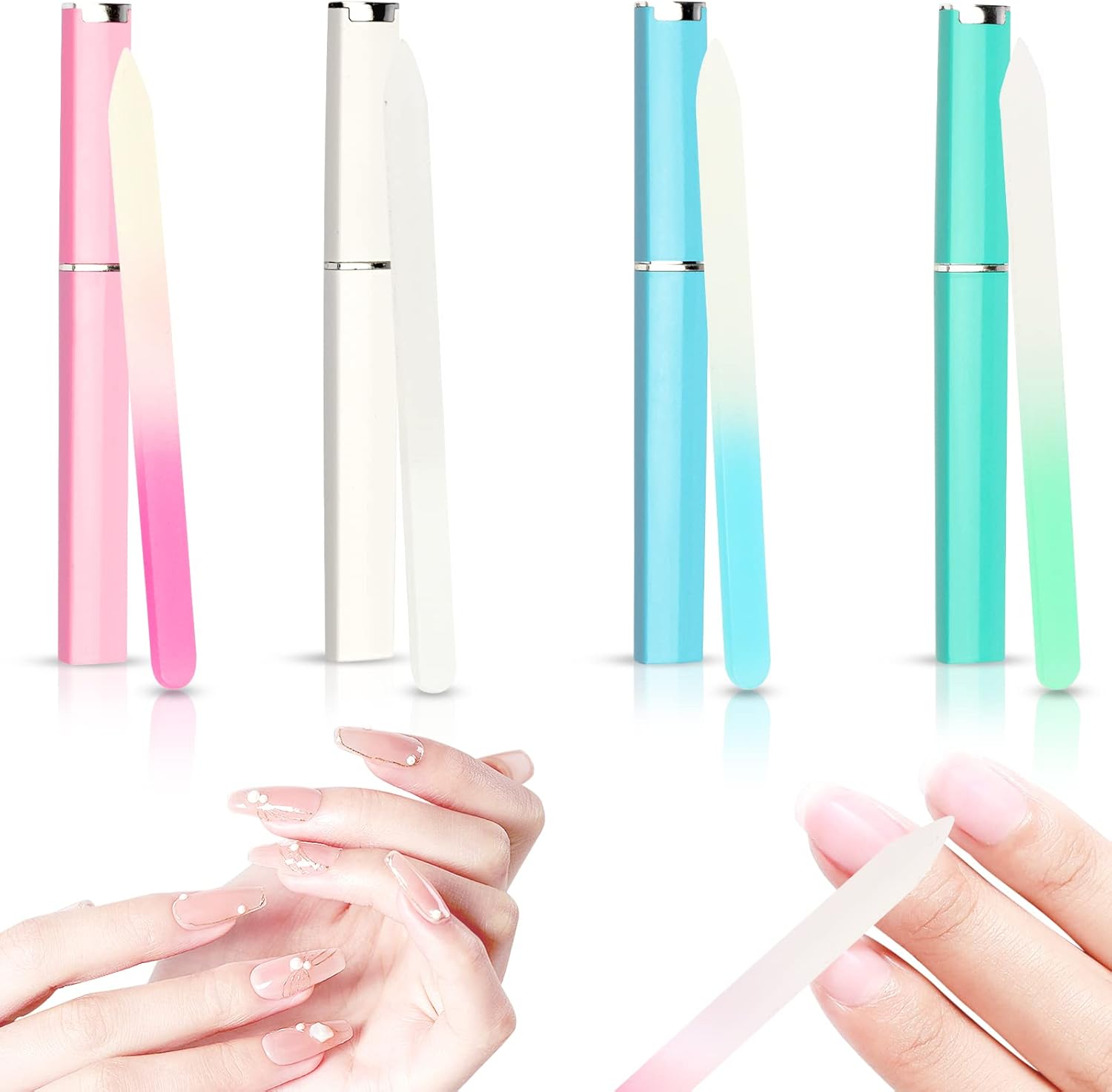 4 Pack Glass Nail File with Case, DoubleSided Glass Nail Files for