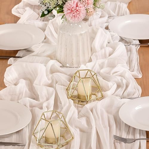 Vista 46 de MLMW Camino de mesa de estopilla azul polvoriento, revelación de género, gasa bohemia de tela de queso rústico, camino de mesa de 160 pulgadas, Azul