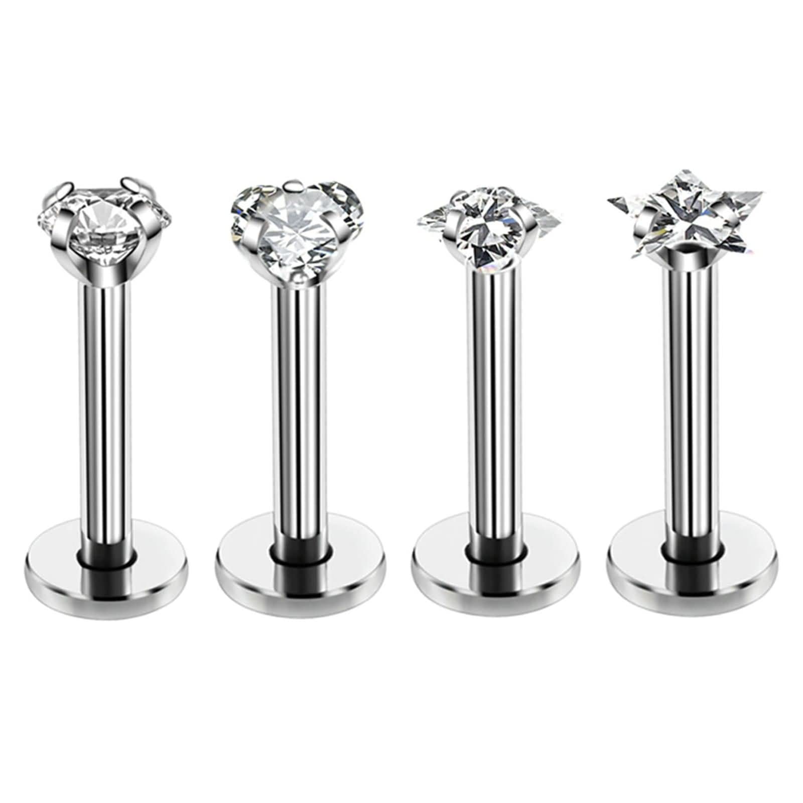 Homxi 12 Pcs Piercing Nariz,1.2mm Pendientes Piercing Oreja 16 G Piercing Tragus Mujer Acero Quirurgico Barra con Circonita Piercing para Oreja Blanco