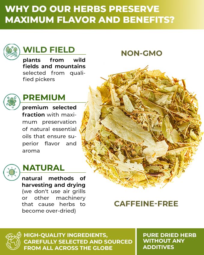 Image of 100 Bags Linden Tea Dried Linden Flower Tea Herbal (Tilia Cordata) - 100 Count 1.5g Bags Herb Lipa