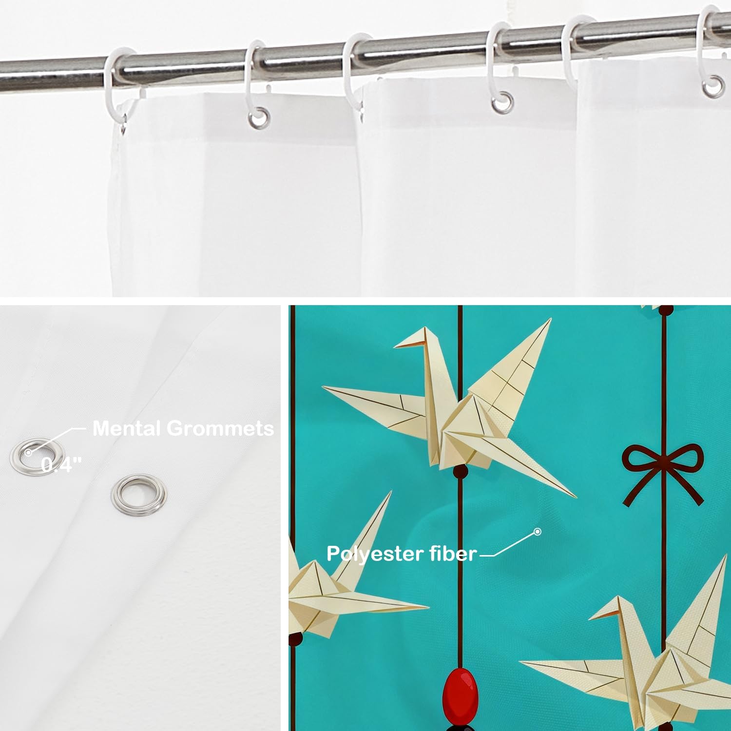 Batmerry Bird Japanese Animal Art Decorative Shower Curtain, Pattern with Origami Bird Figure Cute Long Wide with Rust Proof Grommets for Bathroom Waterproof Washable, 72x72 inches