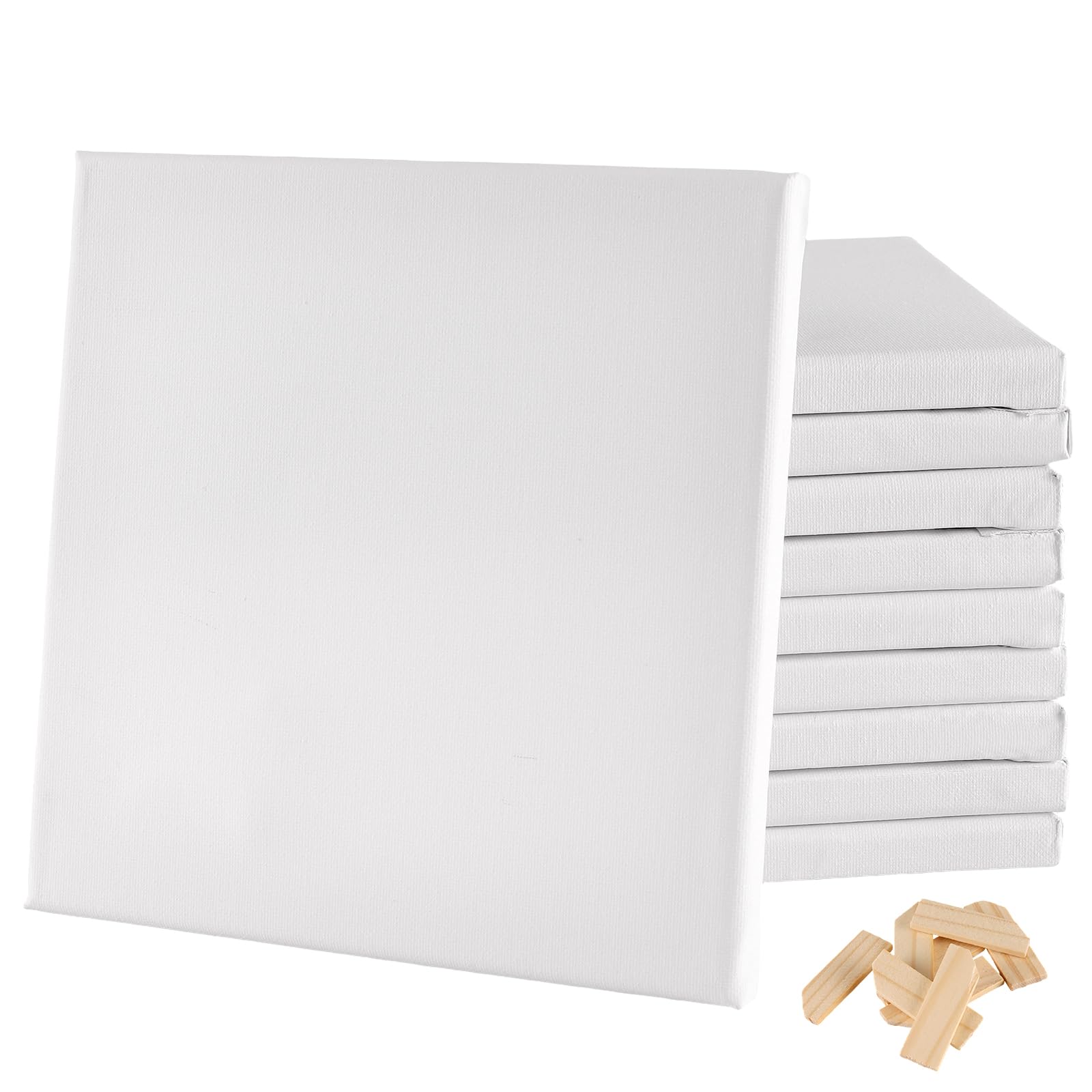 YUENPUN 10 Pack Stretched Canvases for Painting, 20x20cm Artist Blank Canvas Frames, Square Cotton Canvas Boards with 80 Tightening Keys for Acrylic, Watercolor Painting, Ready to Use